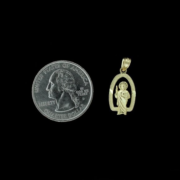 Real 10K Yellow Gold Diamond Cut Saint Jude Pendant - Picture 3 of 5